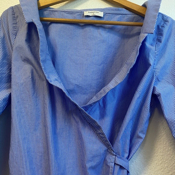 Aritzia Babaton Blue and White Pin Stripe Wrap Top - Picture 9 of 10